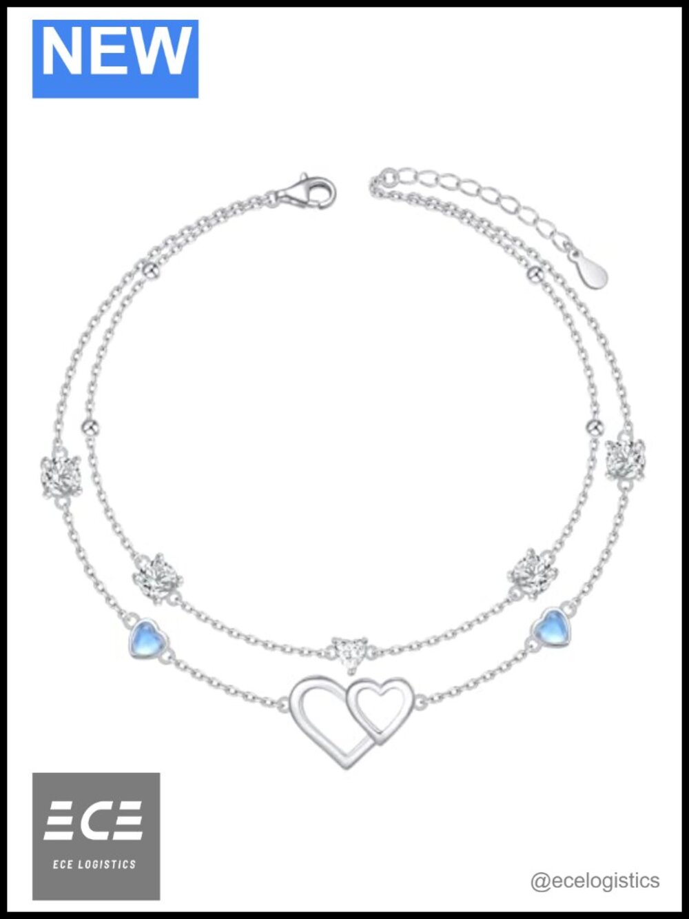 S925 Sterling Silver Heart Anklet Dainty Beaded Adjustable 9+1 Summer Beach